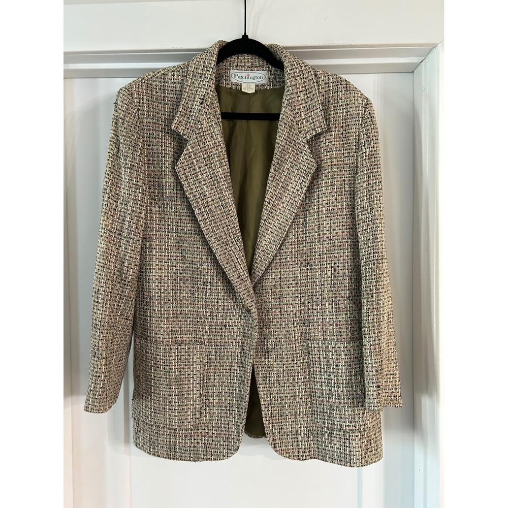 Patchington Vintage Tweed Blazer Jacket Green Pink Size 12 USA Made